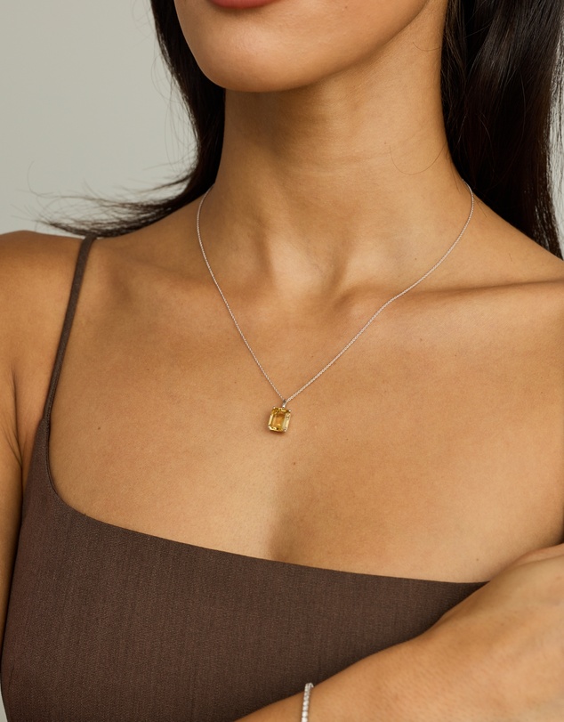 Michael Hill - Emerald Cut Soft Champagne Citrine Pendant with Chain in Sterling Silver
