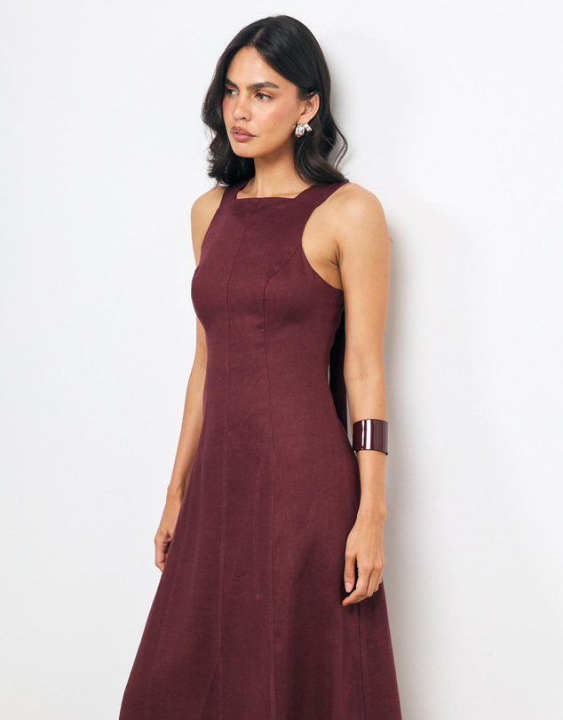 AERE - Kair Buckle Back Linen Midi Dress