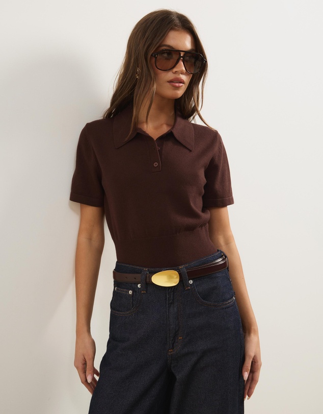 Atmos&Here - Cassie Knitted Fitted Waist Polo Top