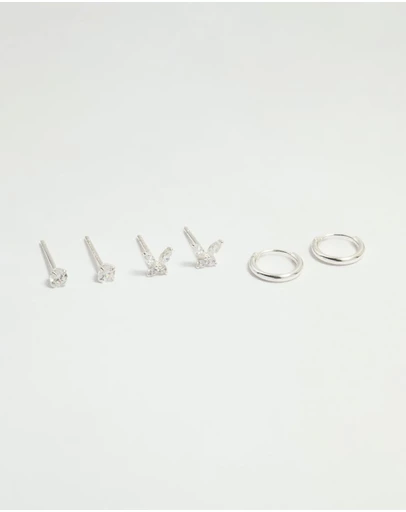 Lovisa - Sterling Silver Cubic Zirconia Butterfly Stud & Hoop Earrings 3-Pack