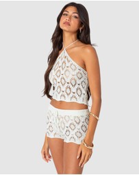 EDIKTED - Peach Open Crochet Top