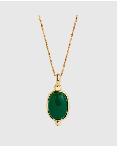 Najo - Fleur Yellow Gold Green Onyx Necklace (45cm+ext)