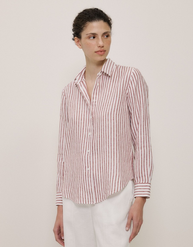 Trenery - Linen End On End Stripe Shirt in Russet