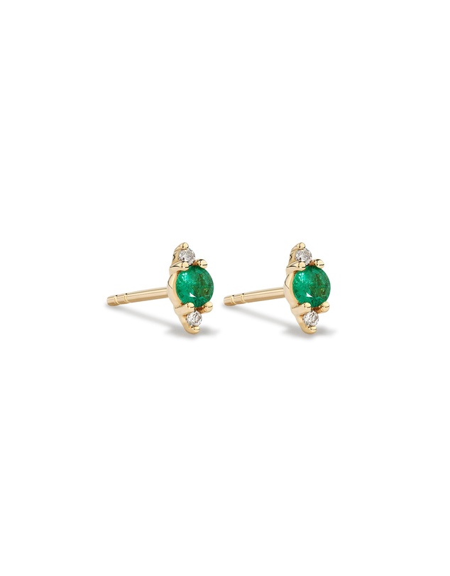 Michael Hill - 3 Stone Emerald Earrings with .04 Carat TW Diamonds in 10kt Yellow Gold