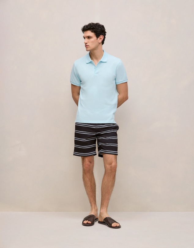 Trenery - Pique Monogram Short Sleeve Polo in Pastel Blue