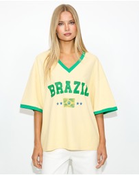 Dazie - Team Brazil Oversized V Neck Graphic Tee
