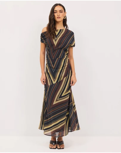 Calli - Lola Asymmetrical Draped Midi Dress