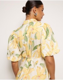AERE - Amalie Linen Puff Sleeve Shirt Dress