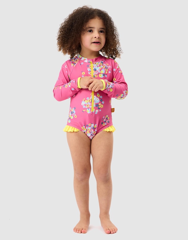 Goldie + Ace - Floral LS Frill Swimsuit - Babies-Kids