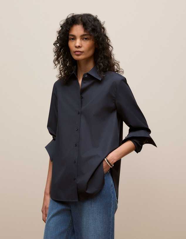Trenery - Cotton Poplin Long Sleeve Shirt in Night Sky
