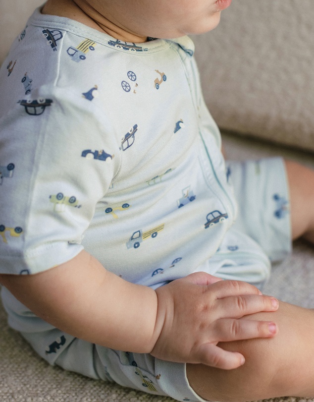 Kynd Baby - Day Or Night Onesie Short Sleeve in Blue Haze Cars