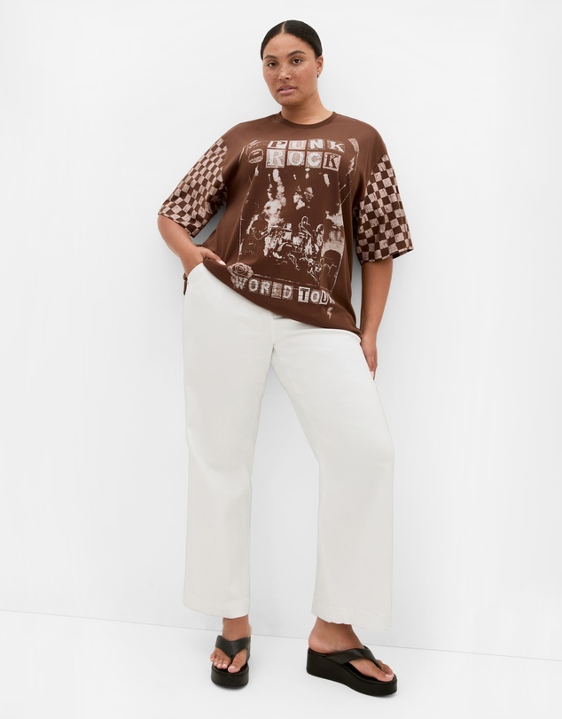 City Chic - Plus size Ink & Essence Oversized Cotton Tee - chocolate