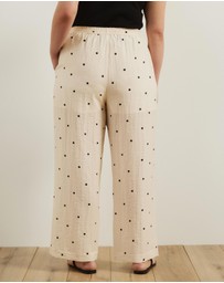 Atmos&Here Curvy - Bella Polka Dot Drawstring Linen Blend Pants