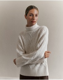Trenery - Merino Cable Rollneck in Marshmallow