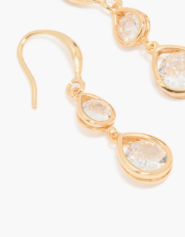 Lovisa - Gold Plated Double Cubic Zirconia Hook Earrings