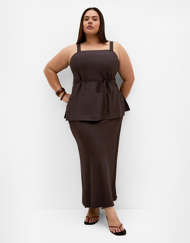 City Chic - Plus size Alexi Longline Tie Waist Top - chocolate