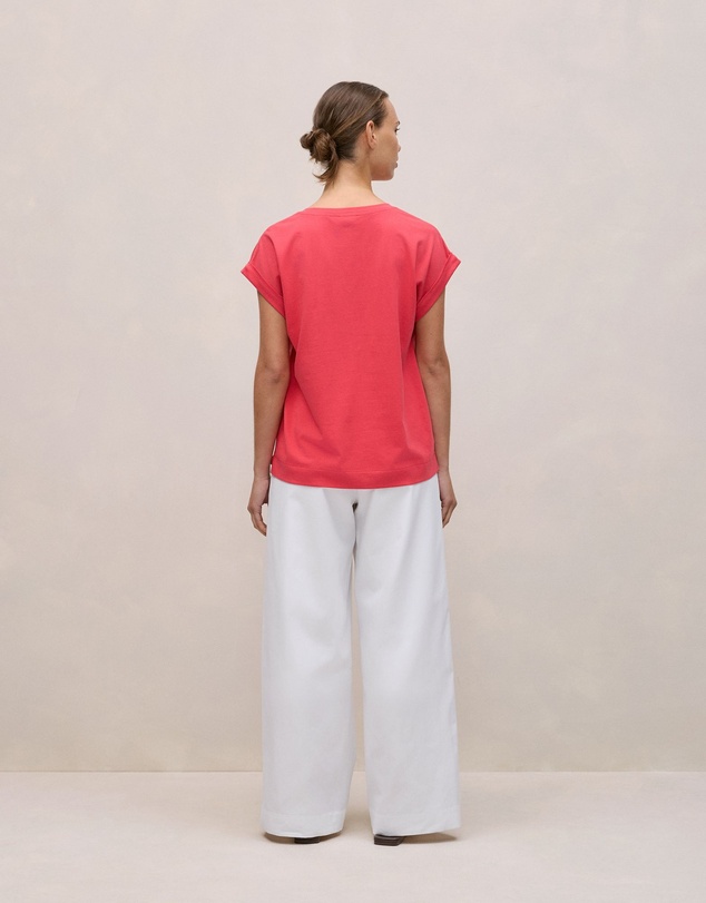 Trenery - Cotton Cuff Sleeve T-shirt in Crimson