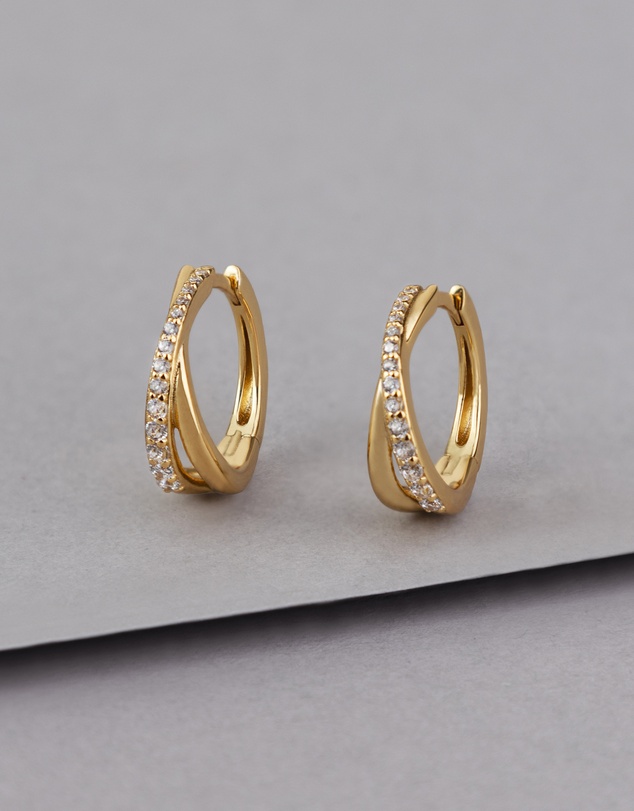 Wanderlust + Co - Twist Pave 14K Gold Vermeil 12mm Huggie Earrings