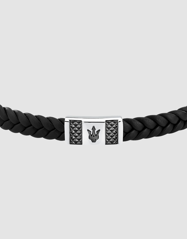 Maserati - Maserati Men's Gun Metal Leather Bracelet