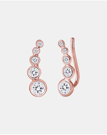Elli Jewelry - Earrings Ear Cuff Circle Geo Crystals 925 Silver Rose Gold Plated