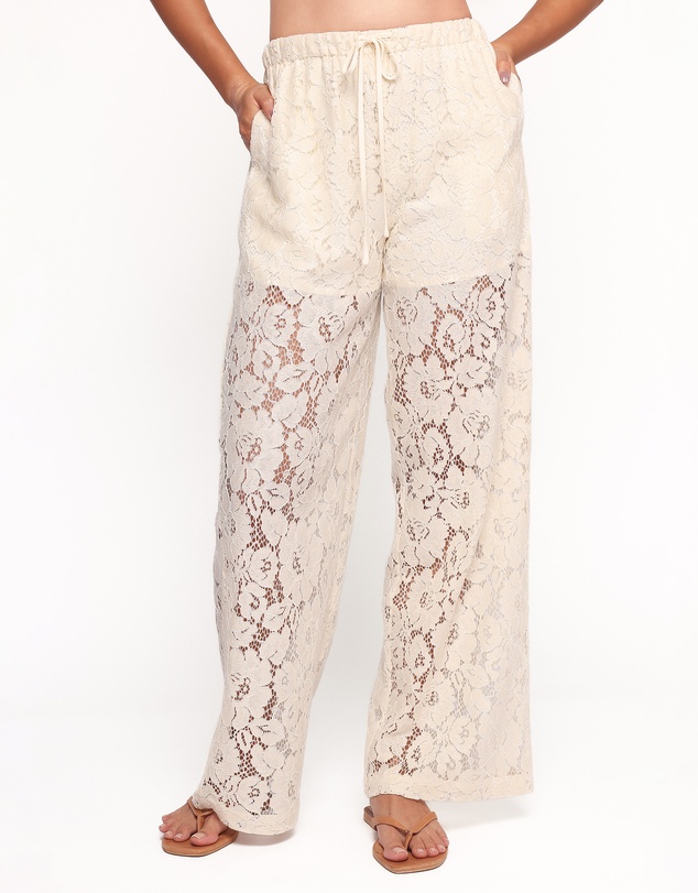 Petal & Pup - Sabina Lace Wide Leg Pant - Cream