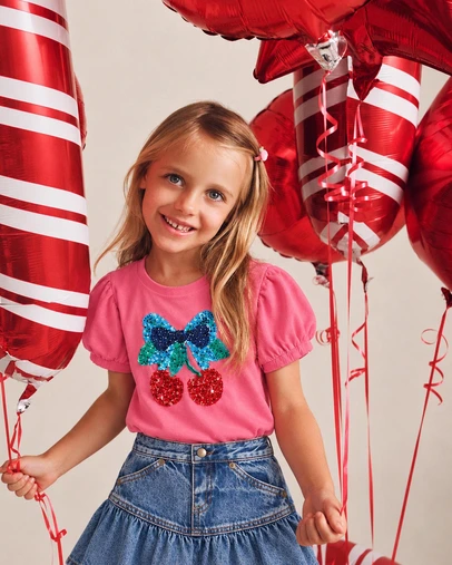 Huxbaby - Sequin Cherry Festive Short Sleeve Tee - Babies-Teens