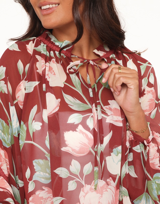 Petal & Pup - Hesper Ruffle Top - Red Tulip Floral