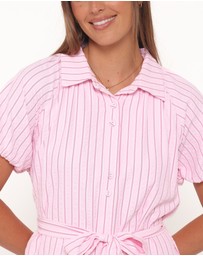 Petal & Pup - James Button Through Maxi Dress - Pink Stripe