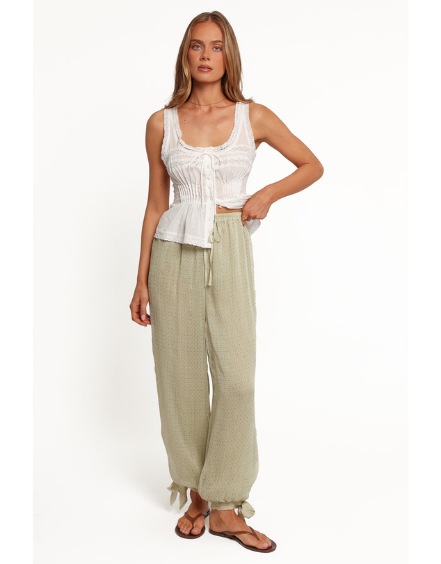 Petal & Pup - Gina Chiffon Tie Pants - Green Geometric
