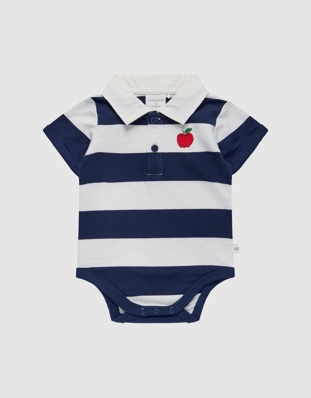 Fleur Harris - 'Heirloom Treasures' Polo Onesie in Navy Stripe