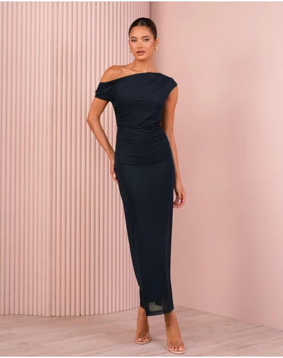 Azzurielle - Demi Ruching Mesh Maxi Dress