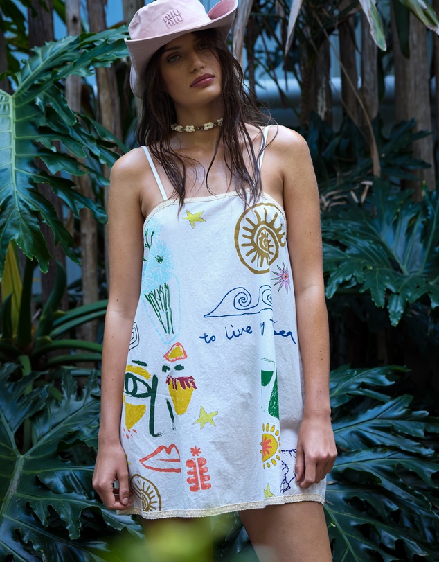 THE TALES - Illustrated Summer Cotton Slip Dress