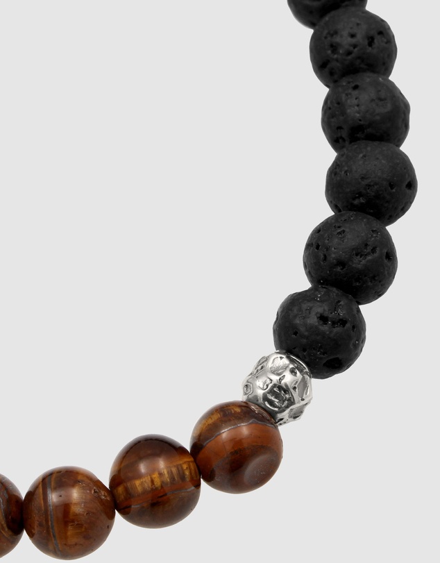 Kuzzoi - ICONIC EXCLUSIVE - Lava and Tiger's Eye Bead Bracelet with Sterling Silver Elements