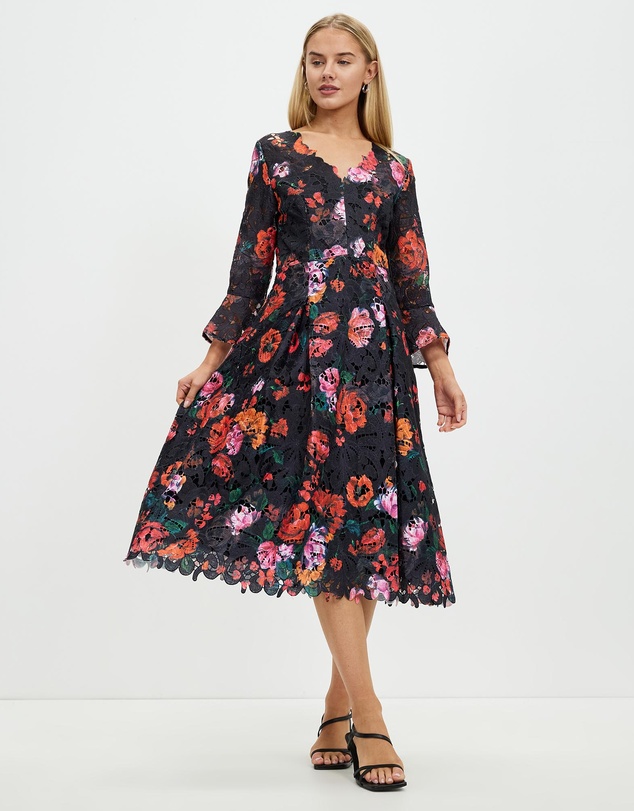 Pink Ruby - Night Flower Bell Sleeve Dress