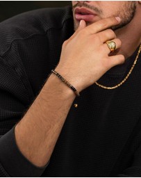 Nialaya Jewellery - Men's Beaded Bracelet with Black, Brown and Gold Disc Beads