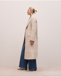 Trenery - Italian Wool Blend Check Coat in Stone