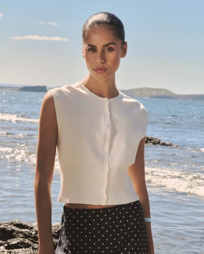 Forcast - Faye Sleeveless Button Up Knit