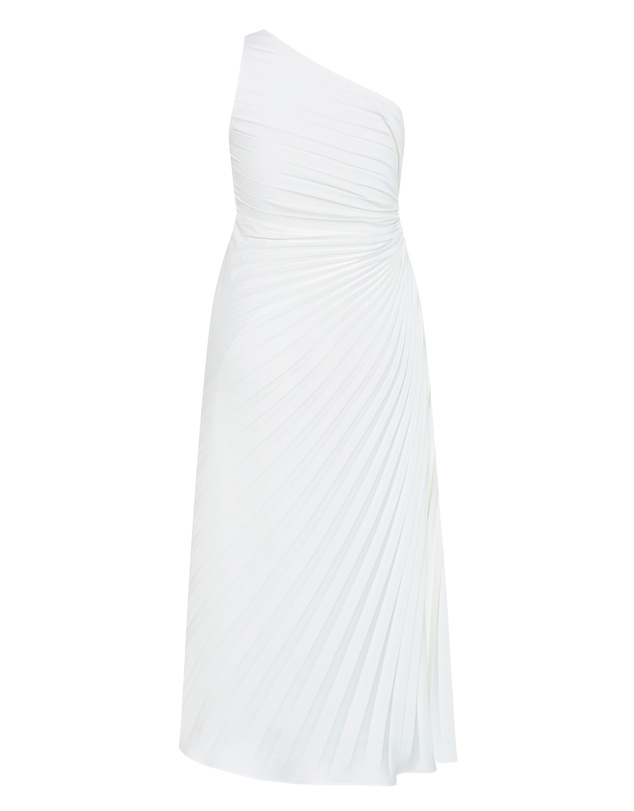 City Chic - Plus size Aliza One Shoulder Pleat Maxi Dress - ivory
