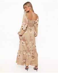 Petal & Pup - Kindra Long Sleeve Maxi Dress - Brown Floral