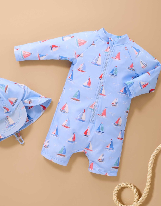 Purebaby - Printed Long Sleeve Rashie Sunsuit- Kids-Babies