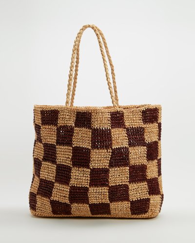 Check Straw Bag Large
