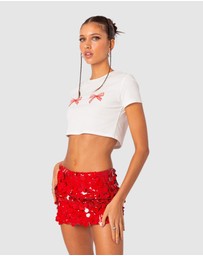 EDIKTED - Bowie Embroidered Cropped T-Shirt