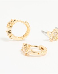 Lovisa - Gold Plated Cubic Zirconia Butterfly Huggie & Stud Earrings 2-Pack