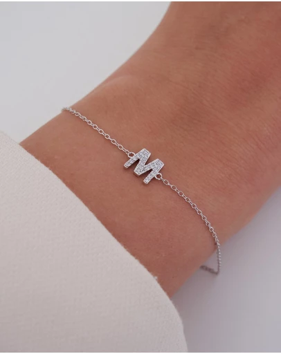 The Silver Collective - A-Z Letter Bracelet Silver - M