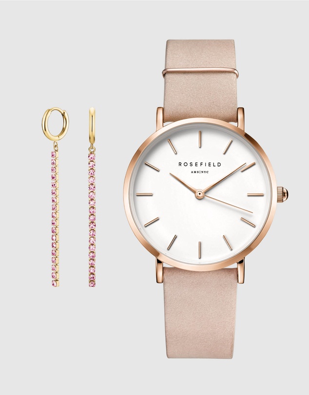Rosefield - The West Village Pink Watch and Rose Earrings Set