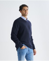 3 Wise Men - 3 Wise Men Drake Crew Neck Wool Blend Knit - Deep Navy