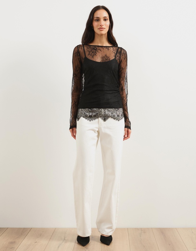Atmos&Here - Gigi Chantilly Lace Long Sleeve Top With Removeable Cami