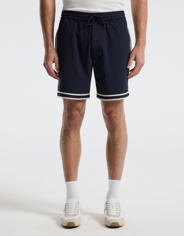Calibre - Stripe Trim Textured Shorts Navy