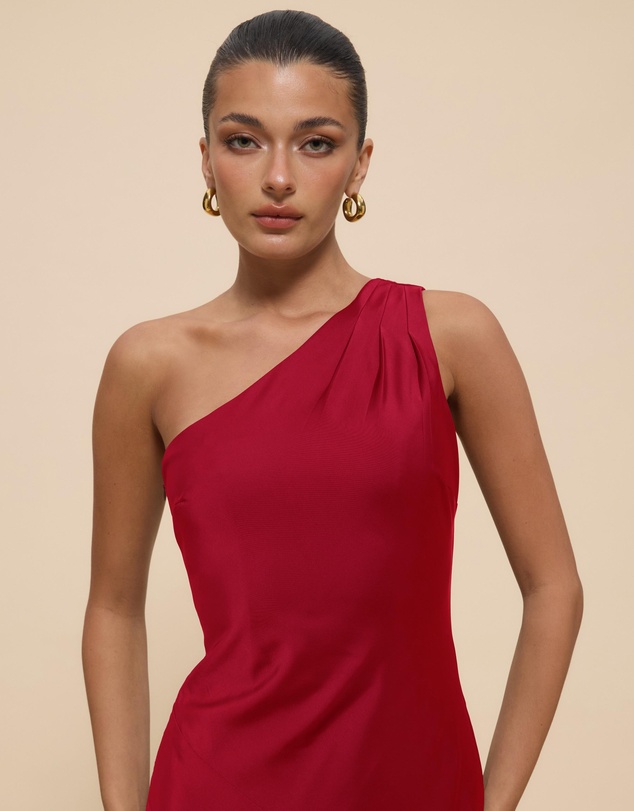 CHANCERY - Hallie Satin One Shoulder Drape Maxi Dress