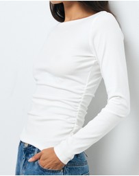 AERE - Boat Neck Gathered Jersey Top